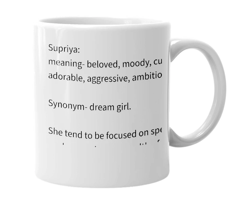 White mug with the definition of 'Supriya'