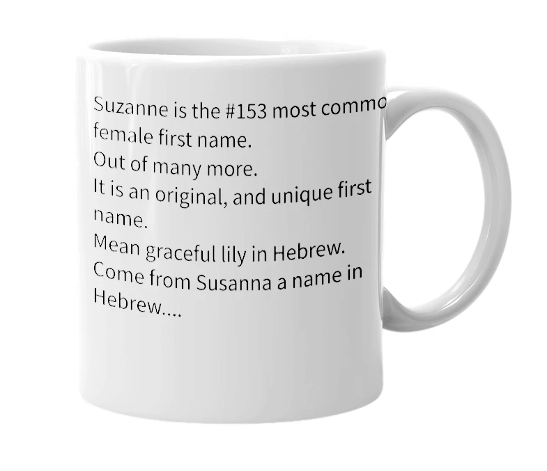 White mug with the definition of 'Suzanne'