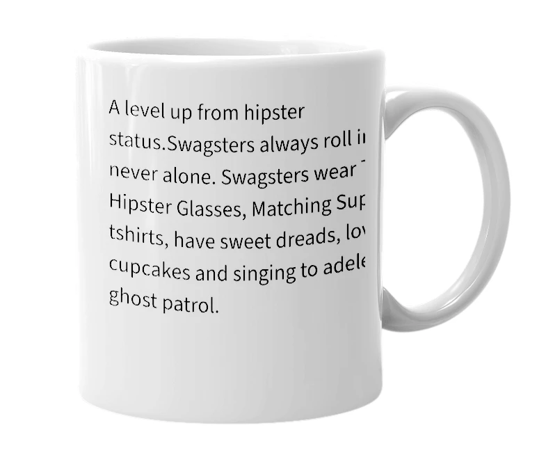 White mug with the definition of 'Swagsters'