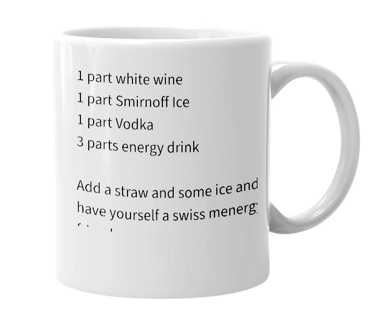 White mug with the definition of 'Swiss Menergy'