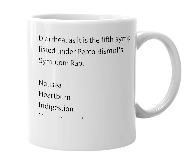 White mug with the definition of 'Symptom #5'