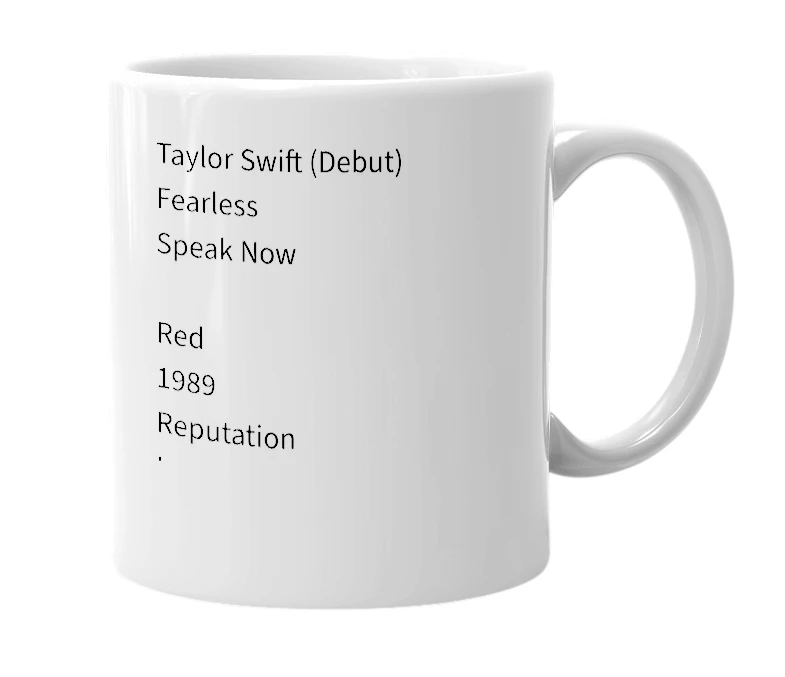 White mug with the definition of 'Taylor Swift Album Discography'