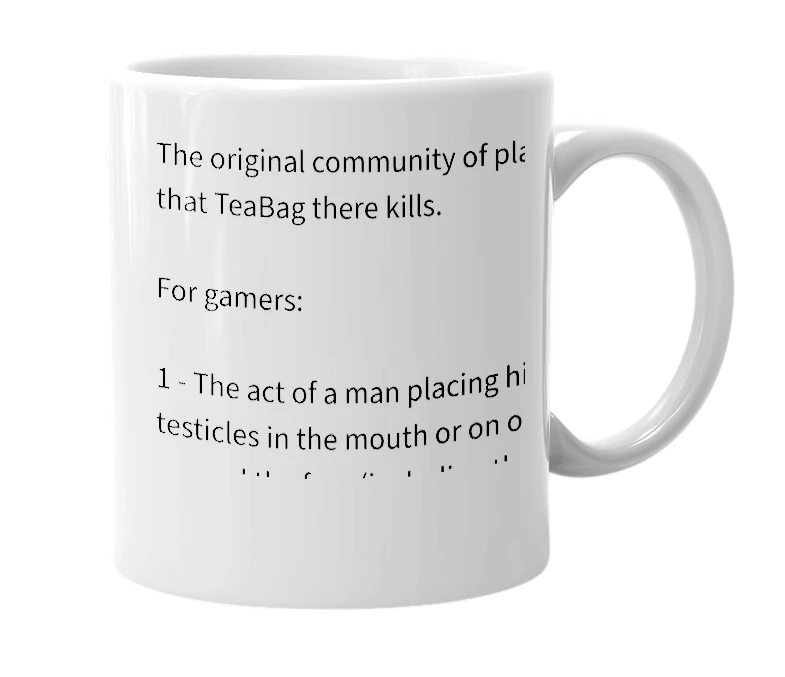 White mug with the definition of 'TeaBaggers'