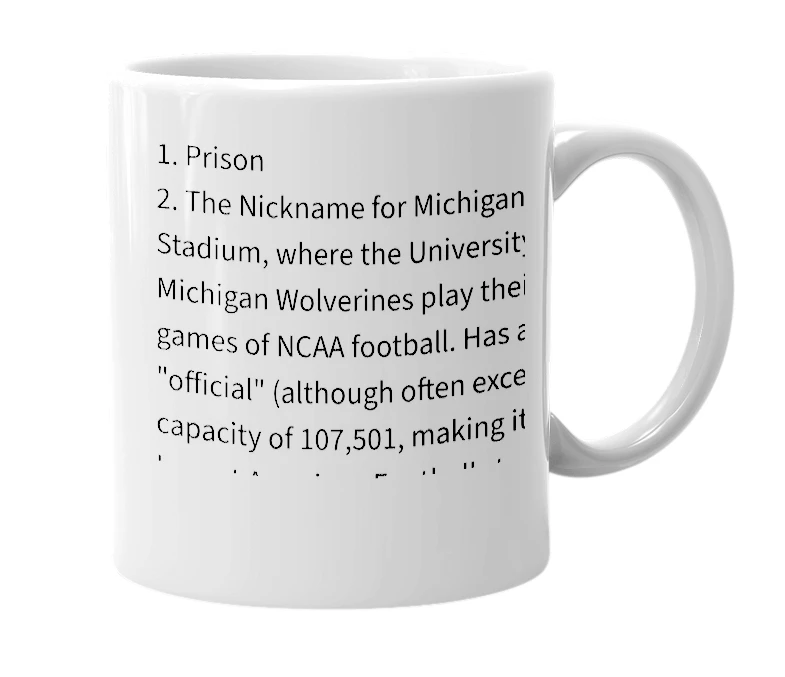 White mug with the definition of 'The Big House'