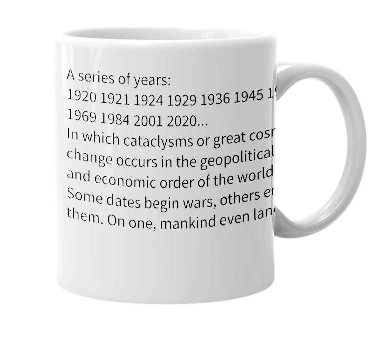 White mug with the definition of 'The Orwell Cycle'