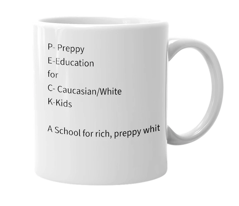 White mug with the definition of 'The Peck School'