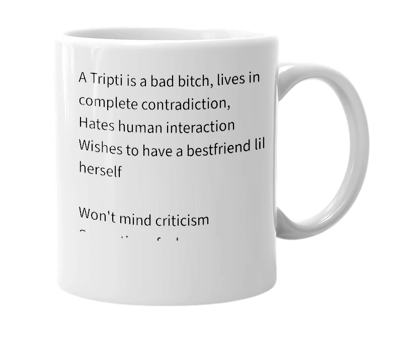 White mug with the definition of 'Tripti'