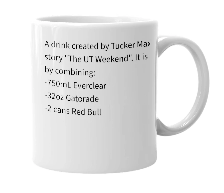 White mug with the definition of 'Tucker Death Mix'