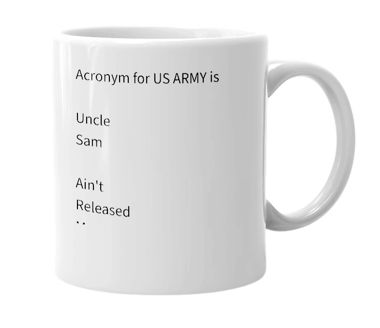 White mug with the definition of 'US Army'