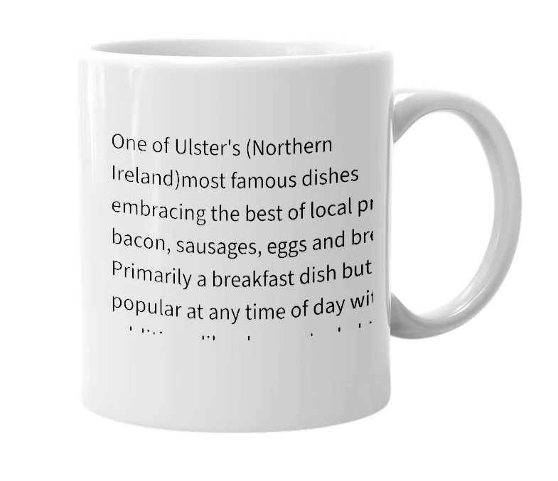 White mug with the definition of 'Ulster fry'