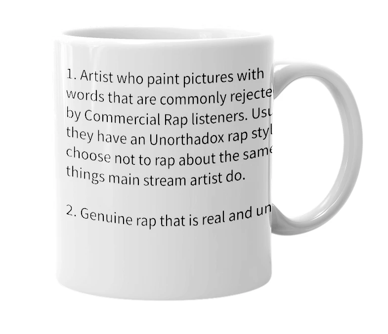 White mug with the definition of 'Underground Rap'