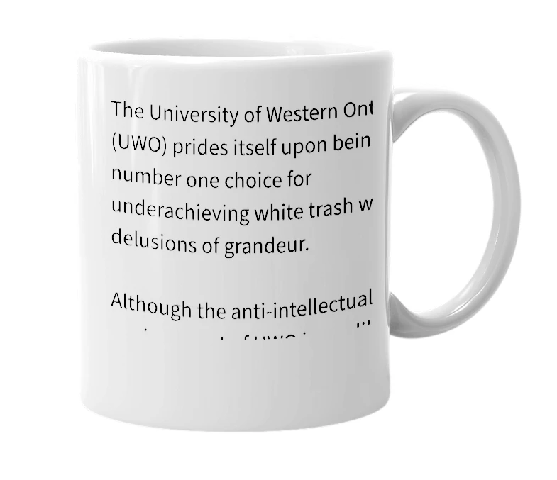 White mug with the definition of 'University of Western Ontario'