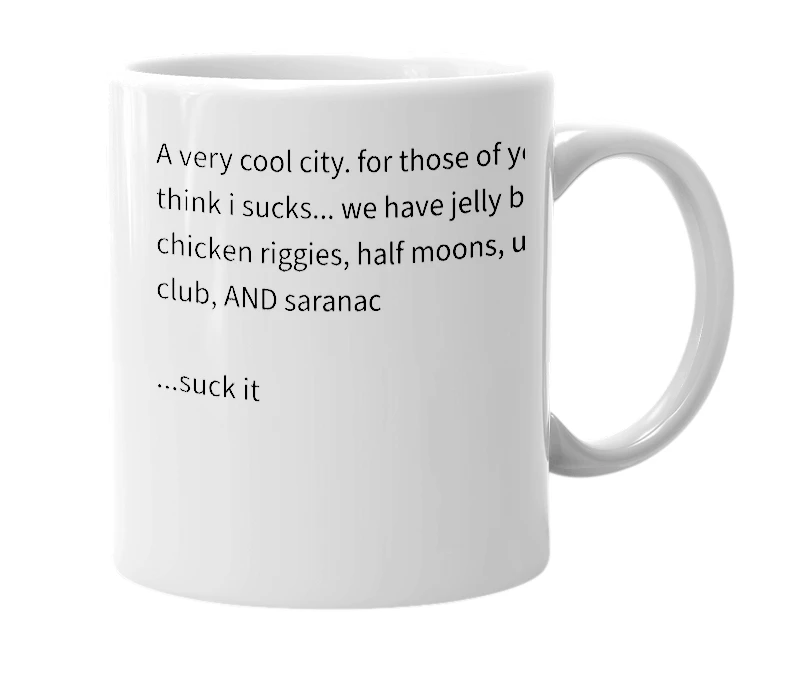 White mug with the definition of 'Utica'