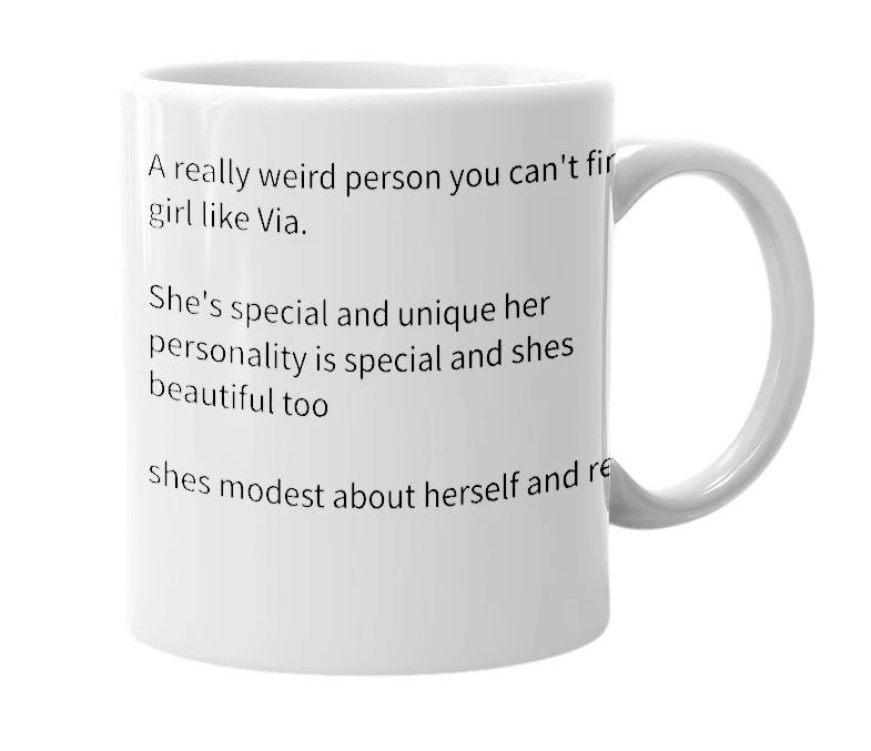 White mug with the definition of 'VIA'