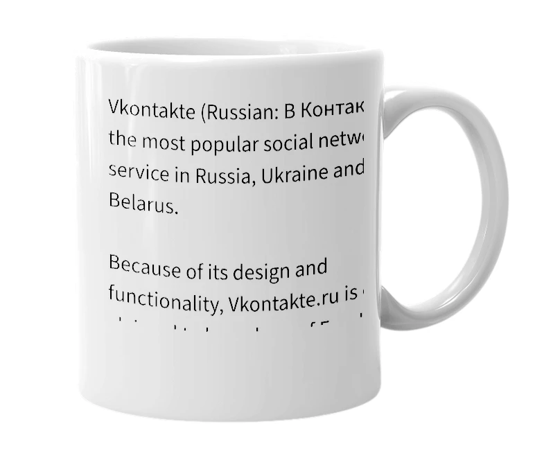 White mug with the definition of 'Vkontakte'
