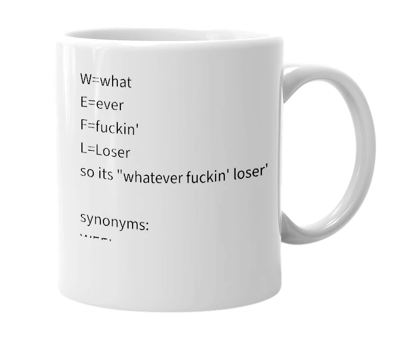 White mug with the definition of 'WEFL'