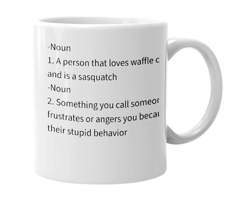 White mug with the definition of 'Wafflesquatch'