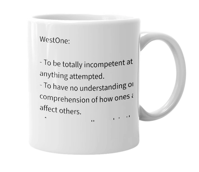 White mug with the definition of 'WestOne'