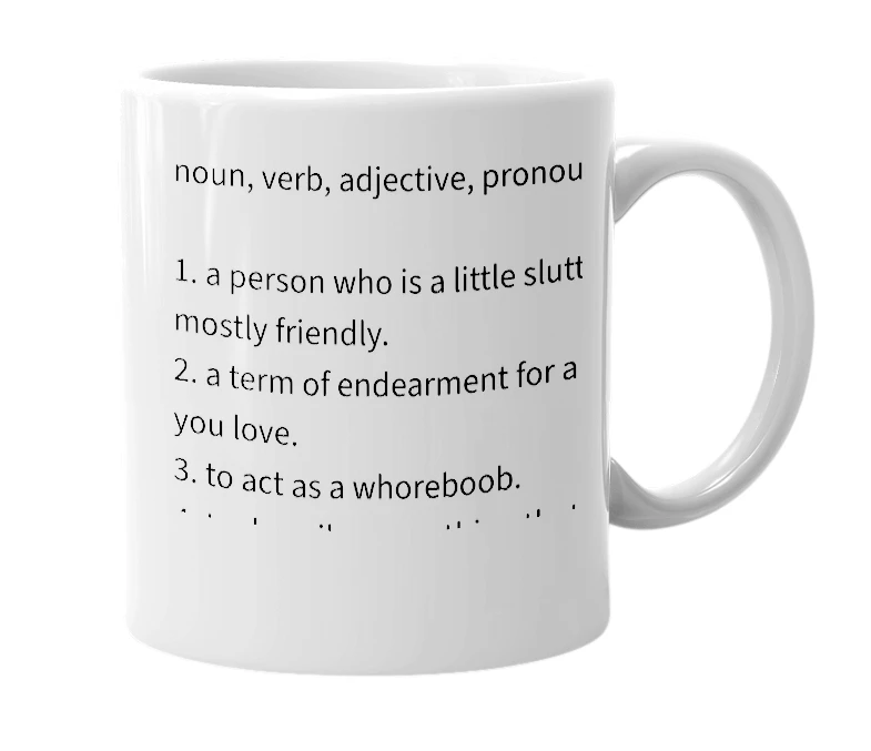 White mug with the definition of 'Whoreboob'