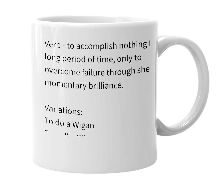 White mug with the definition of 'Wigan'