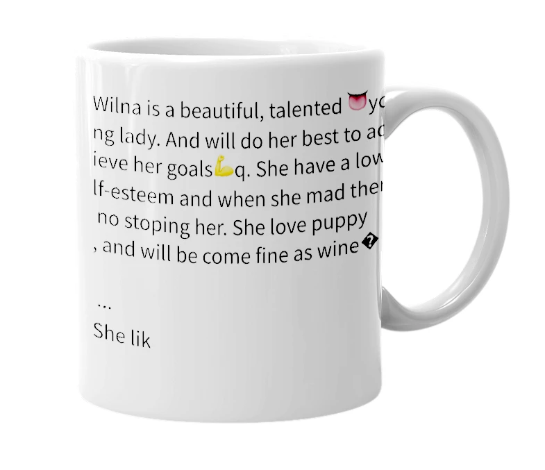 White mug with the definition of 'Wilna'
