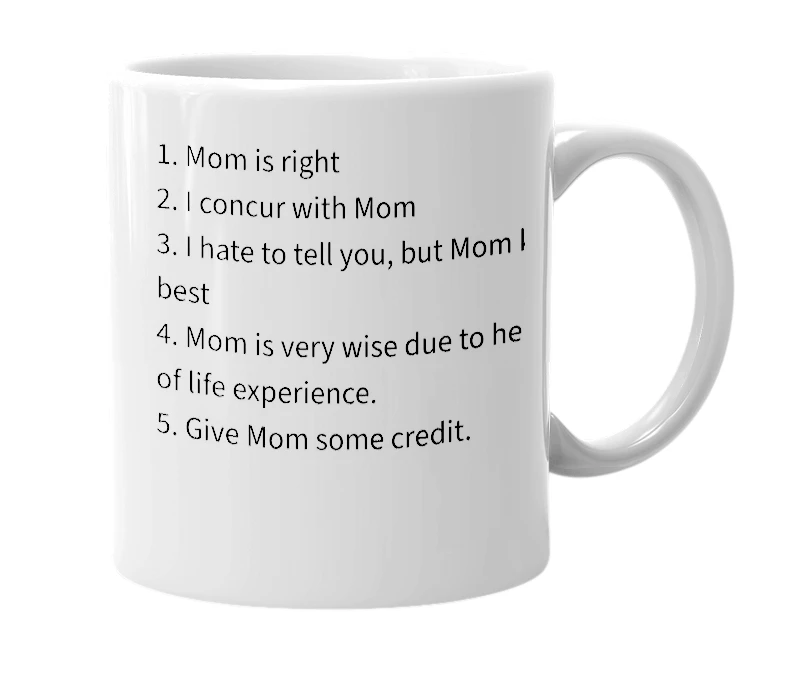 White mug with the definition of 'Word to the Mom'