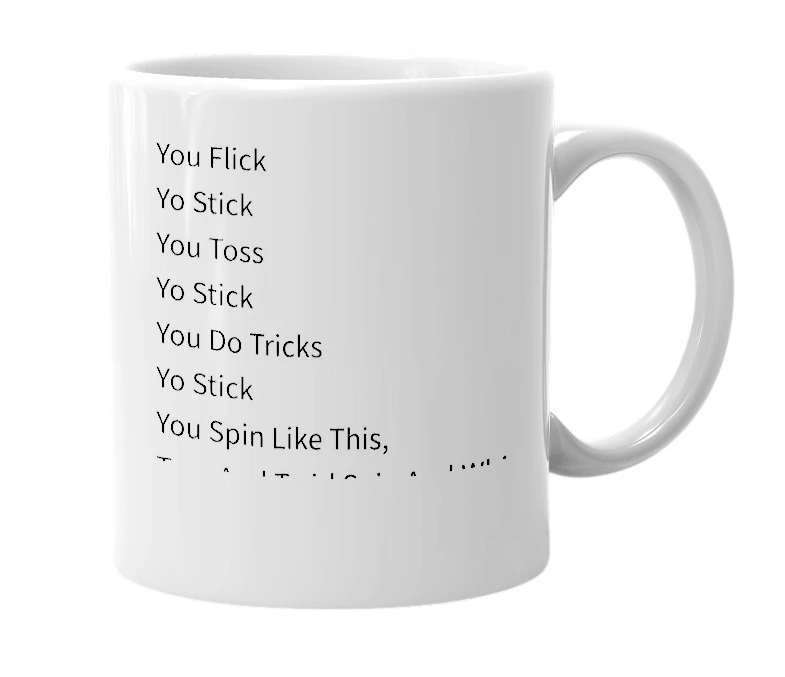 White mug with the definition of 'YO STICK'