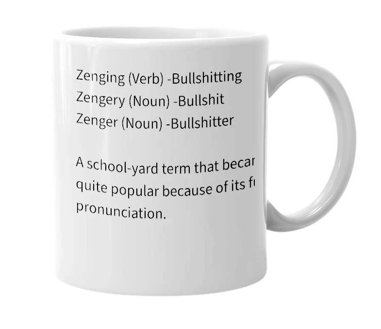 White mug with the definition of 'Zeng'
