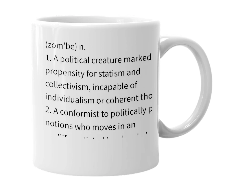 White mug with the definition of 'Zombie'