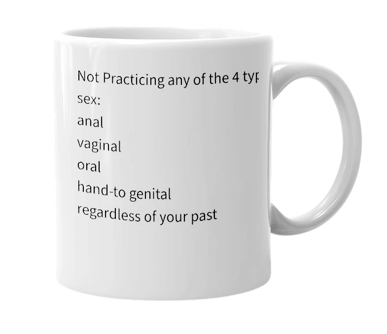 White mug with the definition of 'abstinence'