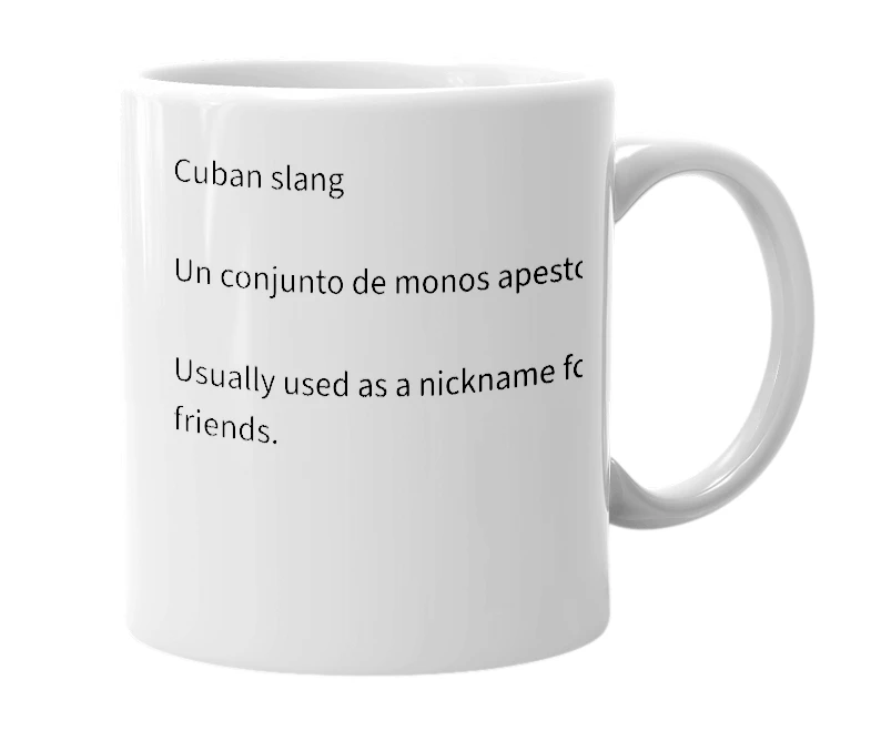White mug with the definition of 'acere monina'