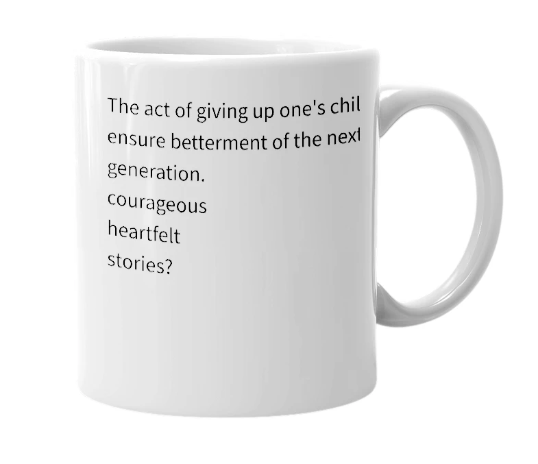 White mug with the definition of 'adoption'