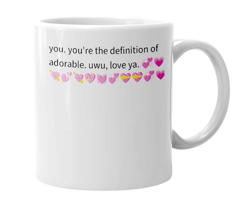 White mug with the definition of 'adorable'