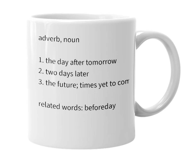 White mug with the definition of 'afterday'