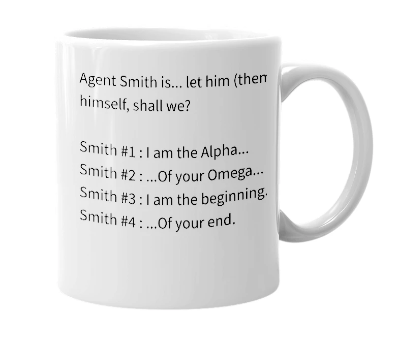 White mug with the definition of 'agent smith'