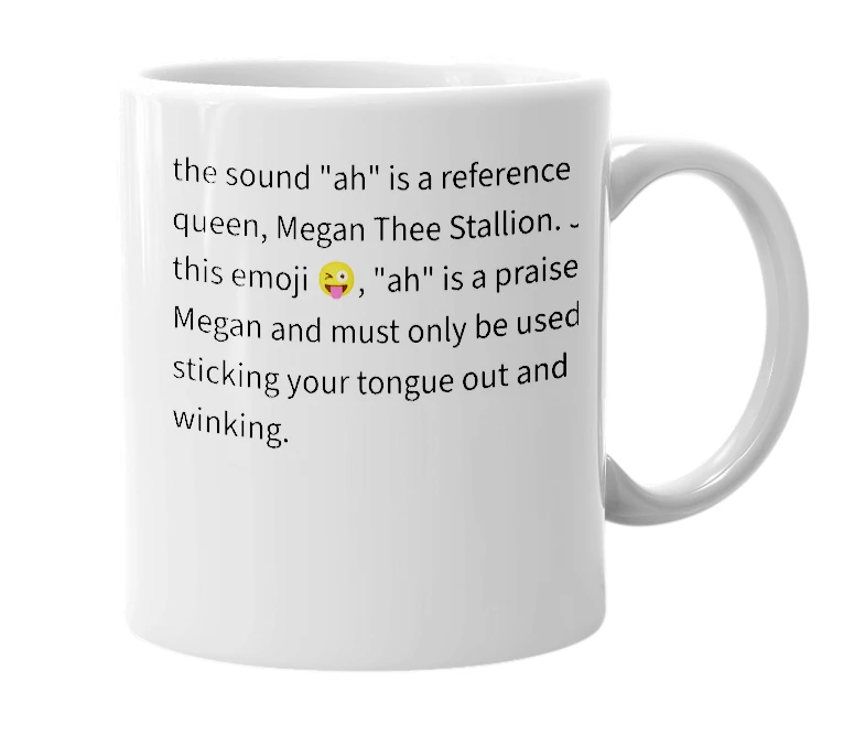 White mug with the definition of 'ah'