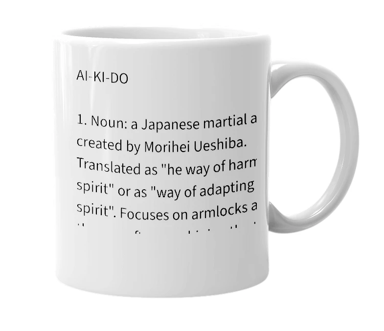 White mug with the definition of 'aikido'