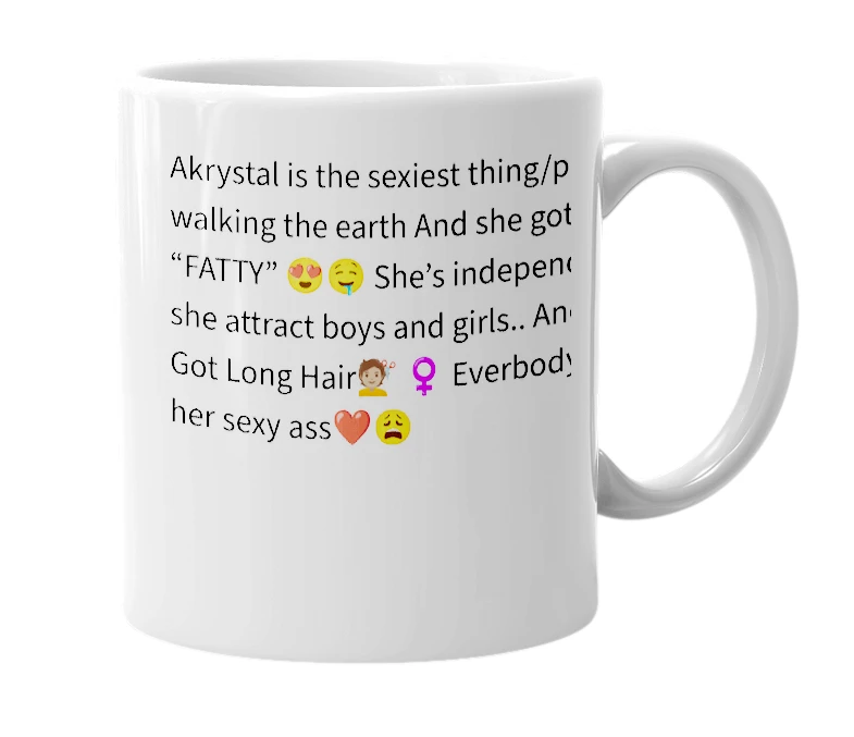 White mug with the definition of 'akrystal'