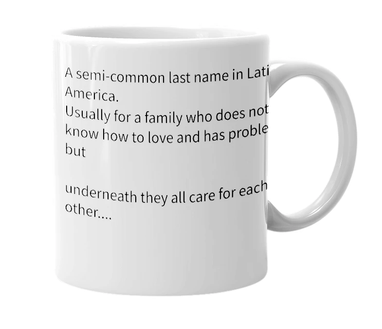 White mug with the definition of 'alarcon'
