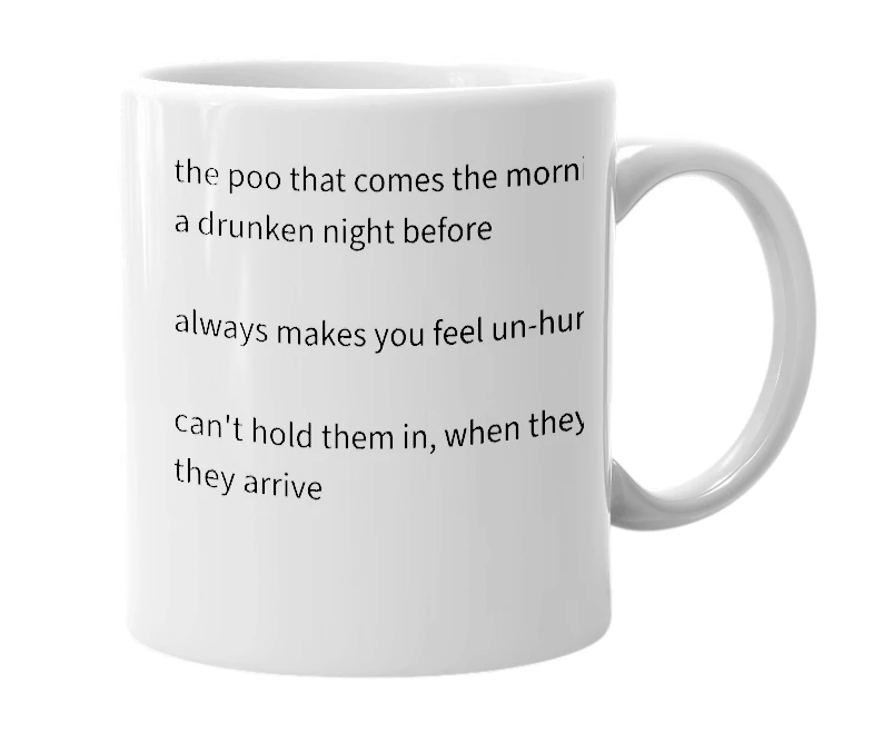 White mug with the definition of 'alkie poo'