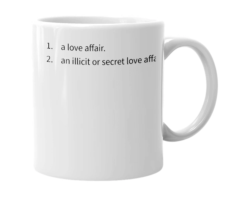 White mug with the definition of 'amour'