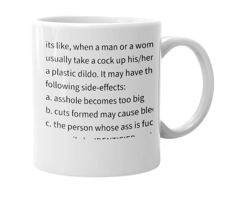 White mug with the definition of 'anal sex'