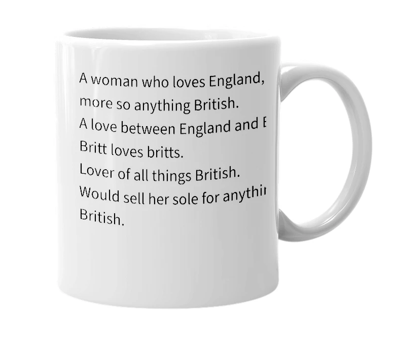 White mug with the definition of 'anglophile'