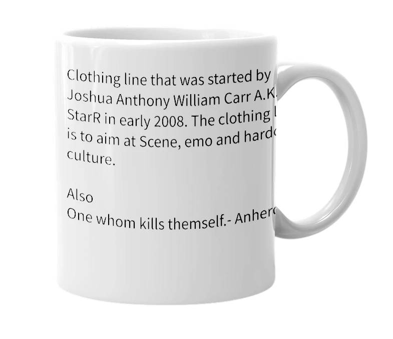 White mug with the definition of 'anhero'