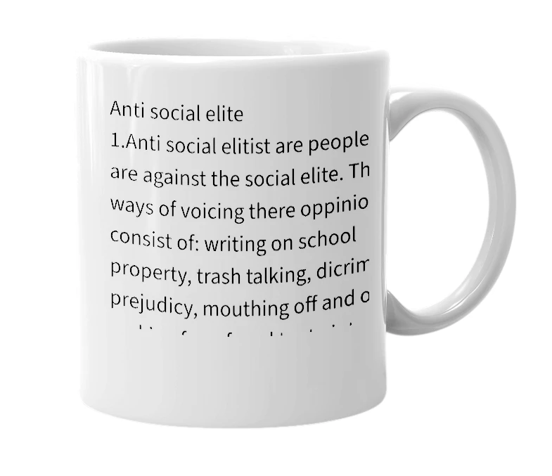 White mug with the definition of 'anti social elite'