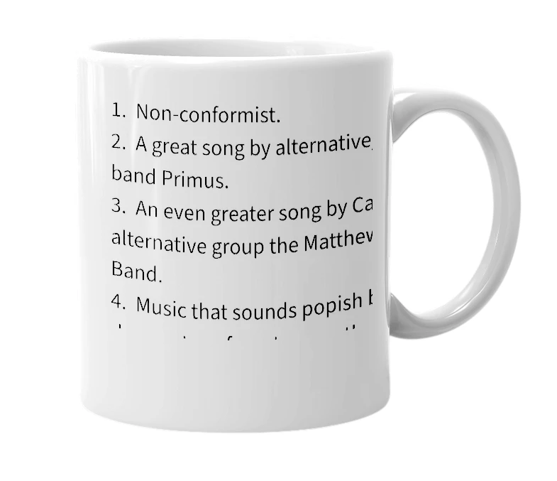 White mug with the definition of 'anti-pop'