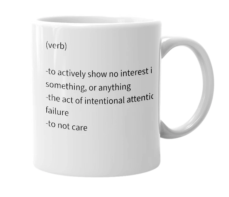 White mug with the definition of 'apathize'