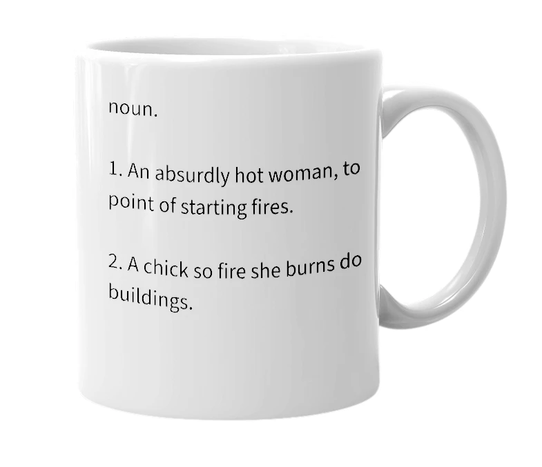 White mug with the definition of 'arsonist'