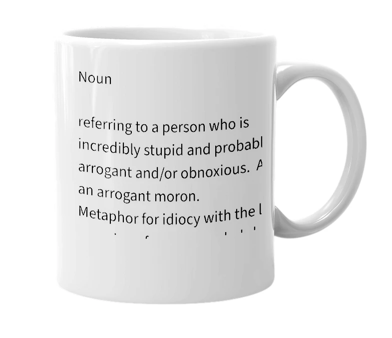 White mug with the definition of 'ate-up'