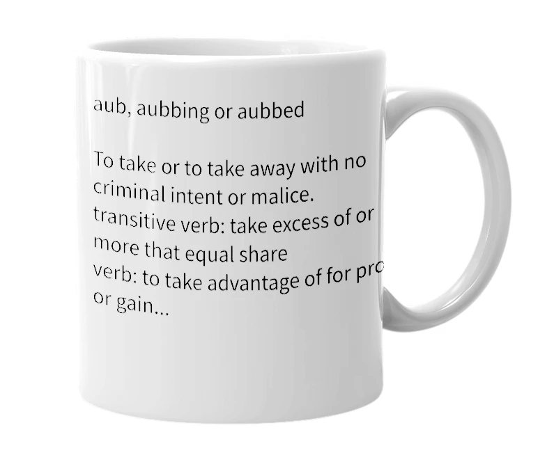 White mug with the definition of 'aub'